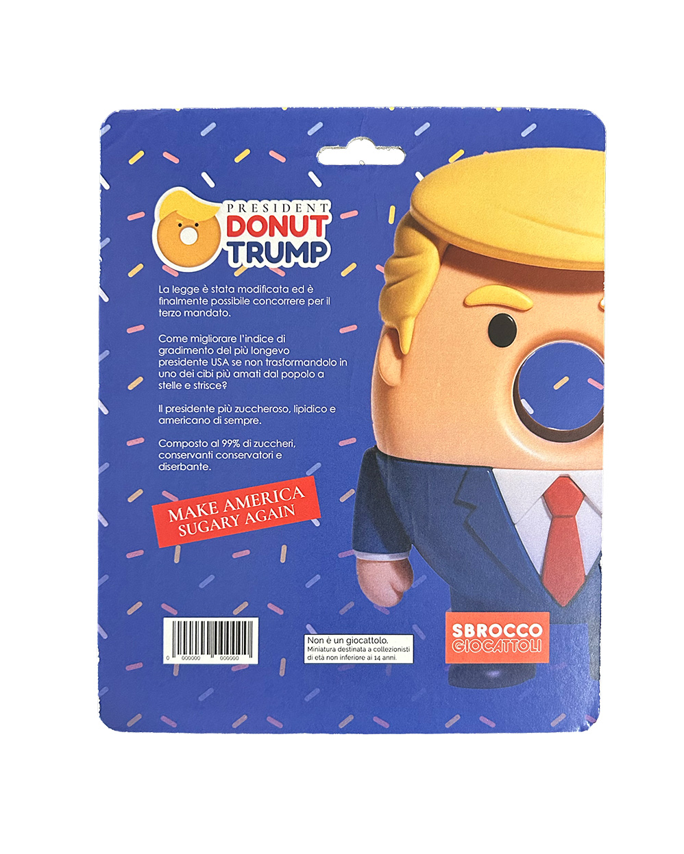 Donut trump bootleg action figure cardboard back
